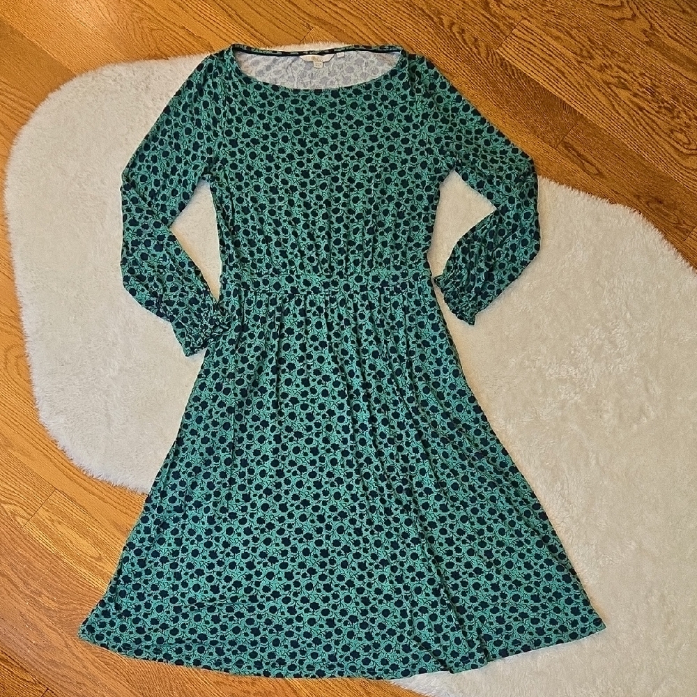 Boden Green/Navy Dress, Womens 12 Petite, Great Condition